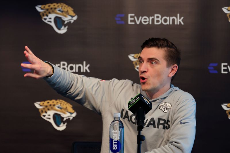 Jacksonville Jaguars general manager James Gladstone speaks during a press conference at Miller Electric Center Tuesday, April 15, 2025 in Jacksonville, Fla. [Corey Perrine/Florida Times-Union]