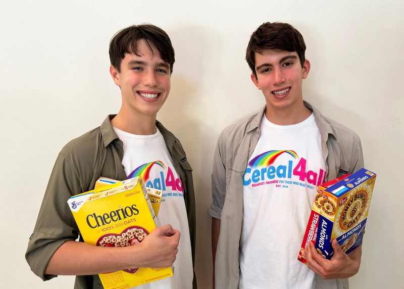 Cereal4all founders Luke Justin and Jett Justin,the twin teens from Boca Raton.