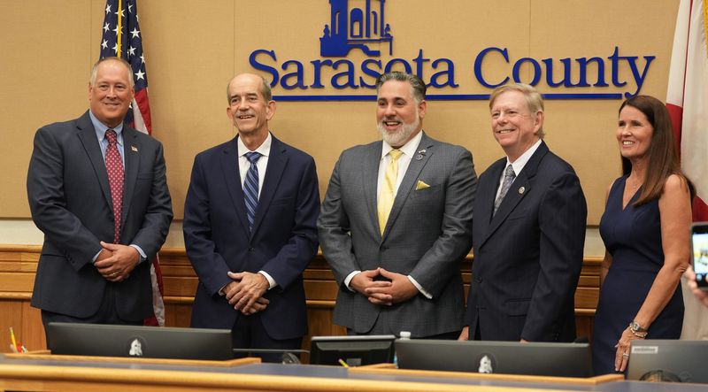 Sarasota County Commissioners, from left, Tom Knight, Ron Cutsinger, Joe Neunder, Mark Smith and Teresa Mast.