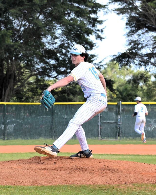 St. John Paul II's Jack Wilhoit fires a fast ball during a regional quarterfinal win against True North on April 24, 2025.