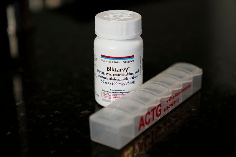 Aug 9, 2023; Columbus, Ohio, USA;  Biktarvy is an HIV medication that Shuayb (Jet) Jama takes to help prevent spread of the disease.