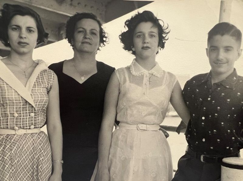 This is an undated photo of the author's mother, grandmother, aunt and uncle from left to right.