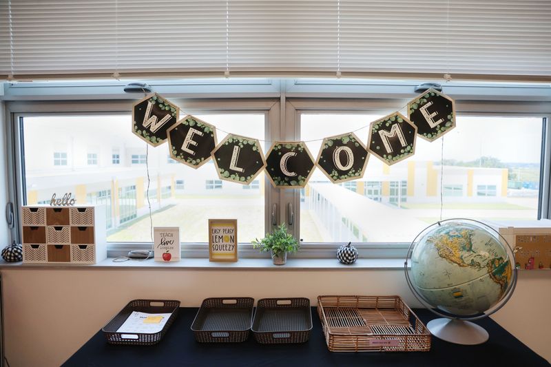 A classroom at Scenic Terrace in Haines City is ready to greet students on the first day of school Friday.