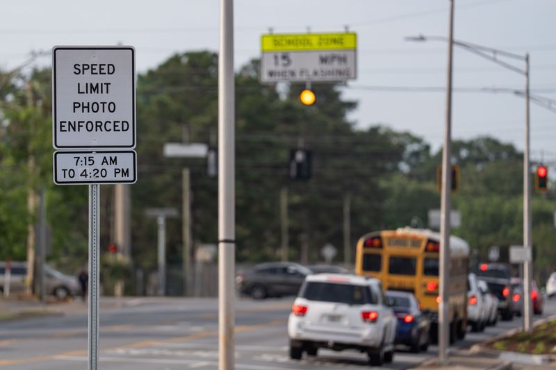 A school zone speed enforcement camera is set up in front of Raa Middle School. As of right now, there are two active cameras are in the school zones for Ruediger Elementary and Raa Middle School near North MLK Jr. Boulevard and West Tharpe Street, and Desoto Trail Elementary on Kerry Forest Parkway.