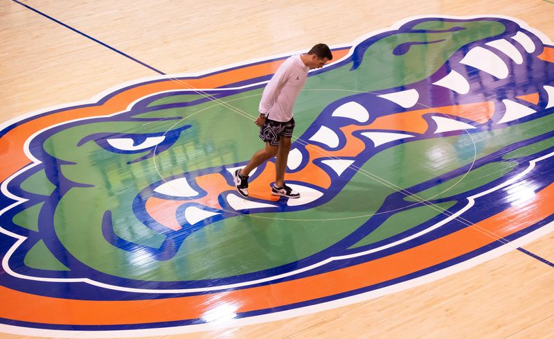 Florida Gators head coach Todd Golden coaches the Florida Gators menâ€™s basketball team during a practice on John W. Frost II Practice Court in Gainesville, FL on Tuesday, September 24, 2024. [Doug Engle/Gainesville Sun]