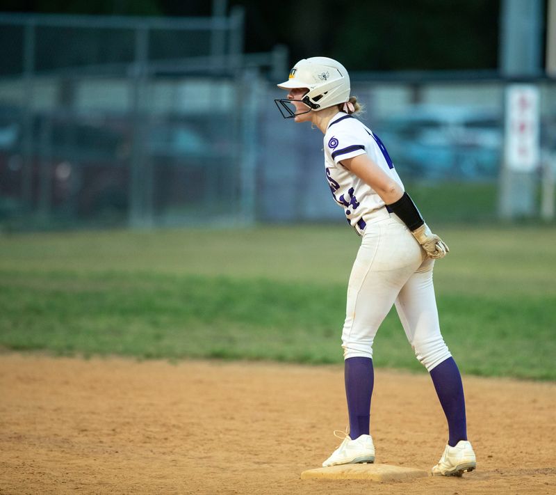 GainesvilleÕs Leanna Bourdage (14) is pumped up in the bottom of the fifth against Belleview High School in Class 5A Region 2 Softball Quarterfinals, Thursday, May 8, 2025, at Gainesville High School, Gainesville, Florida. The Hurricanes beat the Rattlers 3-0. [Cyndi Chambers/ Gainesville Sun] 2025