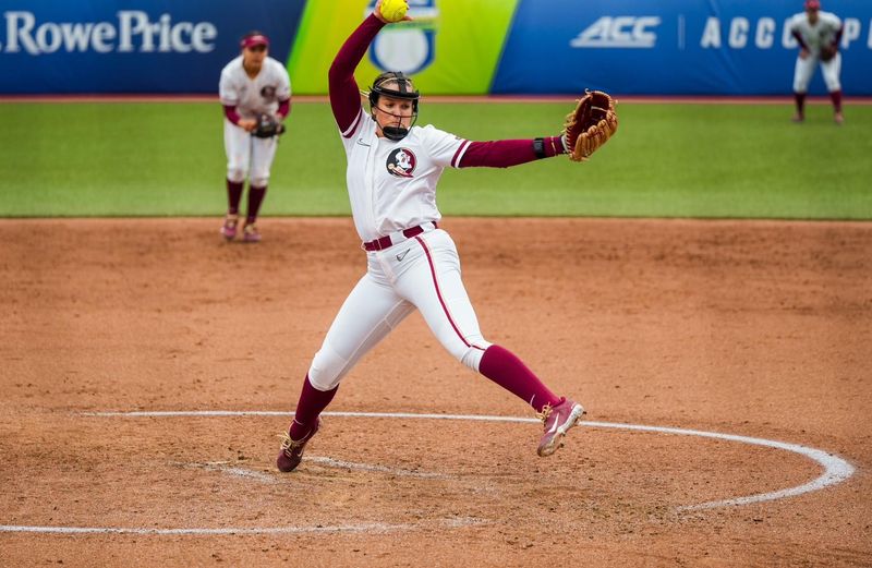 FSU softball's pitcher Jazzy Francik attemps a pitch in the circle in the ACC championship on Friday, May 9, 2025.