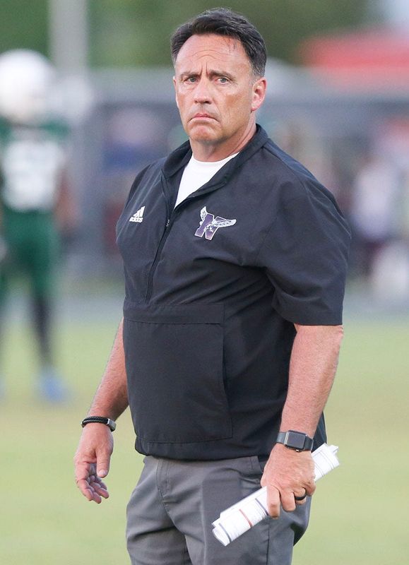Niceville head coach Richard Morgan reacts on the sideline during the spring football scrimmage at Crestview High School.