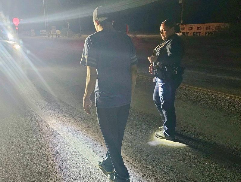 An El Paso County DWI Task Force officer conducts a field sobriety test on a man during a DWI operation in mid-May 2025 in El Paso County, Texas.
