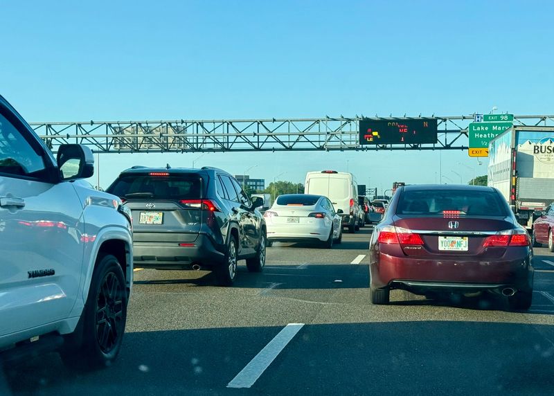 Traffic backs up on Interstate 4 in Central Florida on Thursday, May 15, 2025.
