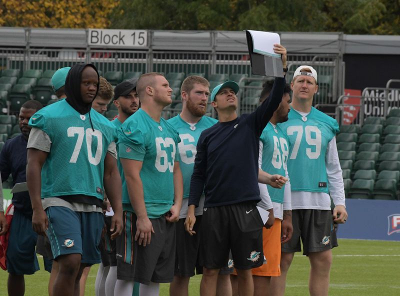 Sep 29, 2017; London, ,United Kingdom; Miami Dolphins offensive quality control coach Josh Grizzard during practice at Allianz Park. Mandatory Credit: Kirby Lee-USA TODAY Sports