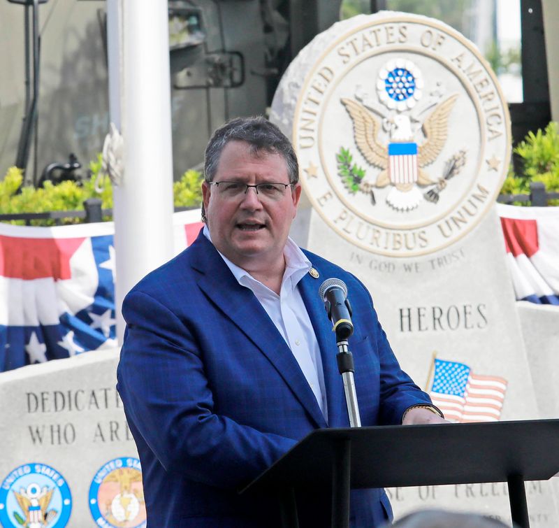 Congressman Randy Fine addresses the crowd during Flagler County's Memorial Day event held at the Government Services Building in Bunnell on Monday, May 26, 2025.