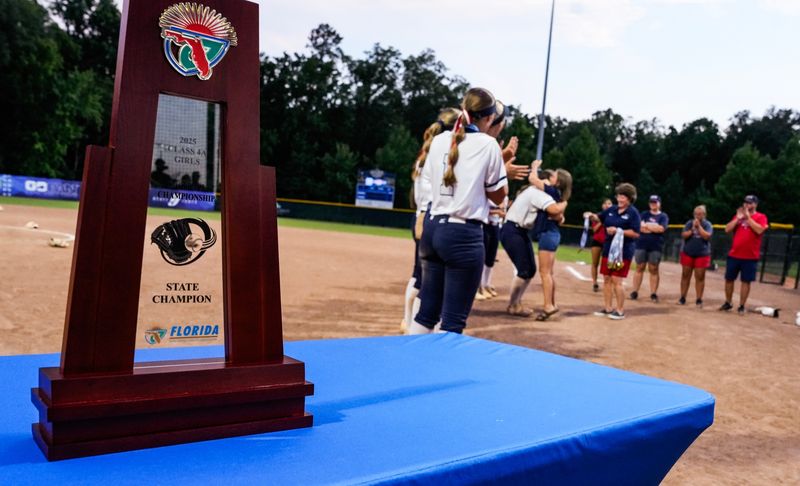 The Fort Walton Beach Vikings receive their medallions after winning the FHSAA Class 4A softball state championship May 23, 2025. Craig Bailey/FLORIDA TODAY via USA TODAY NETWORK