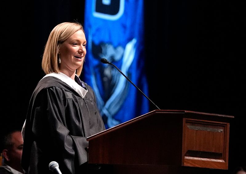 Matanzas High School principal Kristin Bozeman gives the principal's message during the school's 18th Commencement ceremony on May 28 at the Ocean Center in Daytona Beach. Bozeman, Flagler Schools' Principal of the Year, has announced that she will be leaving the head role at the school because she and her family and relocating.