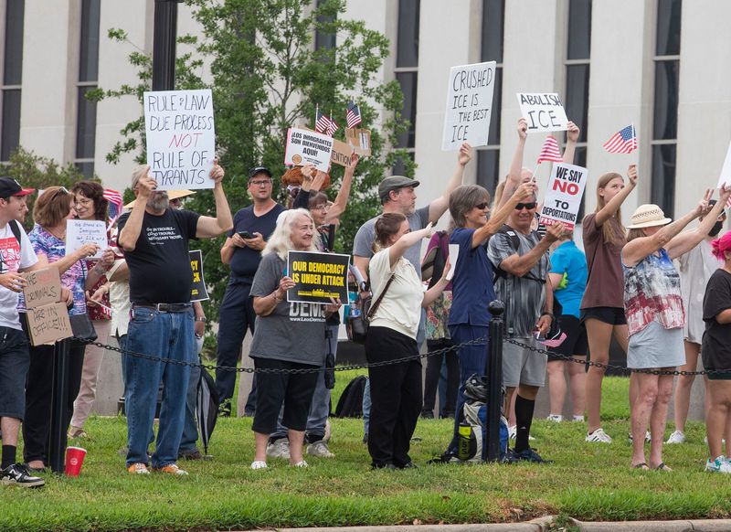 A large crowd gathered at the Florida Capitol on Friday, May 30, 2025 to protest Immigration and Customs Enforcement (ICE). The protest takes place a day after a major anti-illegal immigration raid in Tallahassee that occurred May 29.