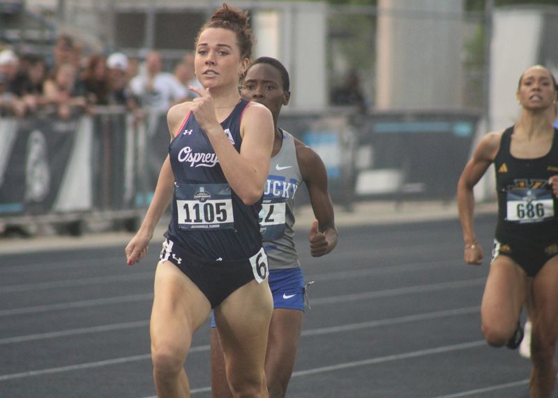 Smilla Kolbe of North Florida leads the pack down the stretch in the women's 800 quarterfinals during the NCAA Track & Field East First Round Championships in Jacksonville, Florida, on May 31, 2025. [Clayton Freeman/Florida Times-Union]