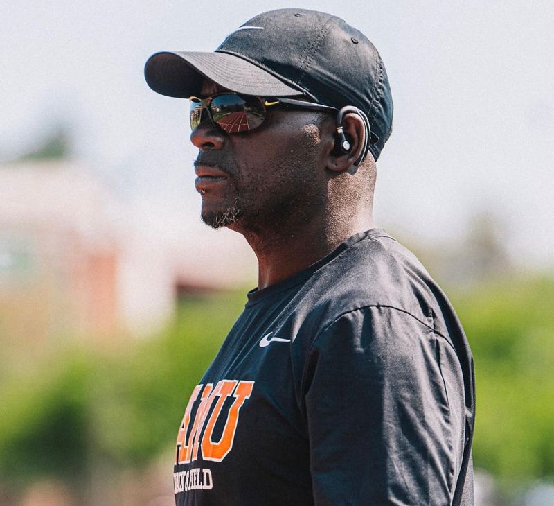 Florida A&M's Director of Track and Field and Cross Country Garfield Ellenwood II looks on as his team prepares for a meet.