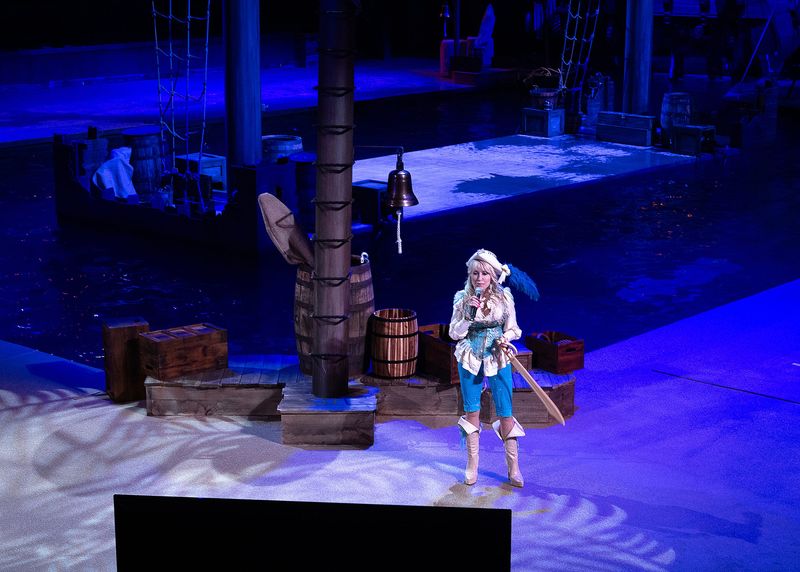 Dolly Parton talks to the media during the grand opening of her Pirates Voyage Dinner & Show in Panama City Beach, Fla., June 5, 2025. (Tyler Orsburn/News Herald)