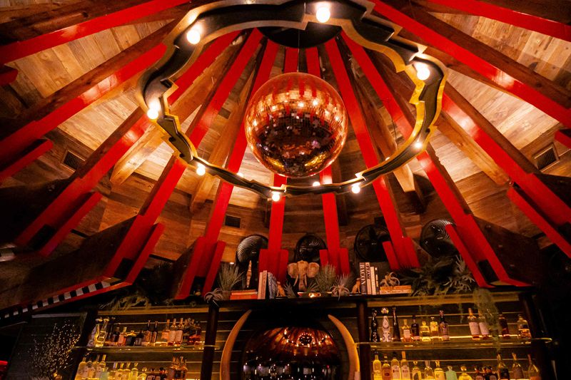 Mirrored ball and ceiling at Mary Lou's on Southern Boulevard and Olive Avenue in West Palm Beach, Fla.