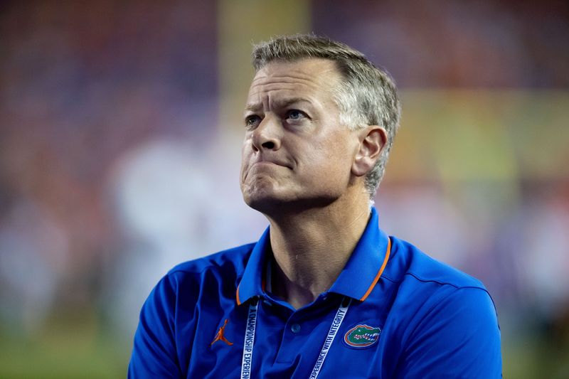Florida Gators athletic director Scott Stricklin looks at the scoreboard during the second half against the Kentucky Wildcats at Steve Spurrier Field at Ben Hill Griffin Stadium in Gainesville, FL on Saturday, September 10, 2022. [Matt Pendleton/Gainesville Sun]