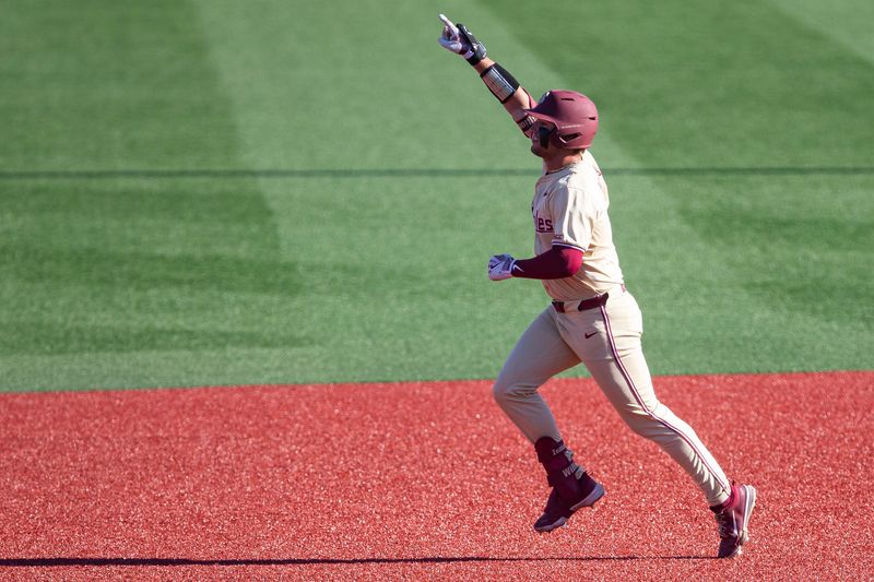 Florida State's Max Williams hits a two-run homer during game three of the Corvallis Super Regional of the NCAA Tournament at Goss Stadium on Sunday, June 8, 2025, in Corvallis, Ore.