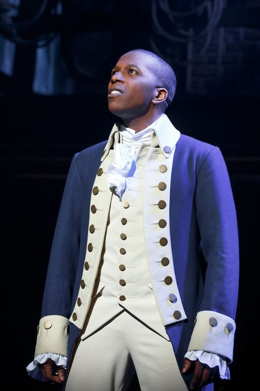 Leslie Odom, Jr as Aaron Burr in a scene from the Broadway musical "Hamilton" at the Richard Rodgers Theatre.