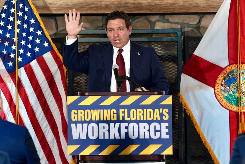 Gov Ron DeSantis holds a press conference at the Wakulla Environmental Institute on Monday, June 9, 2025.