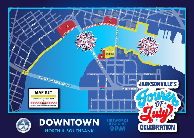 Several prime viewing spots for Jacksonville's 4th of July fireworks display will be unavailable this year due to construction.