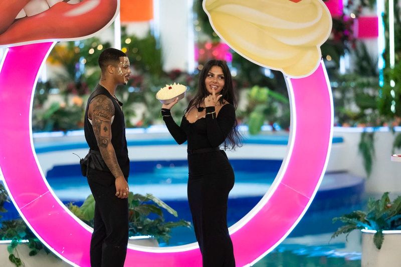 LOVE ISLAND USA -- Episode 708 -- Pictured: (l-r) Ace Green, Huda Mustafa -- (Photo by: Ben Symons/Peacock)