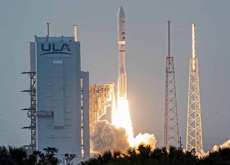 A United Launch Alliance Atlas V rocket lifts off from Cape Canaveral Space Force Station April 28, 2025. The rocket carried Kuiper I, the first batch of communications satellites for Amazon.