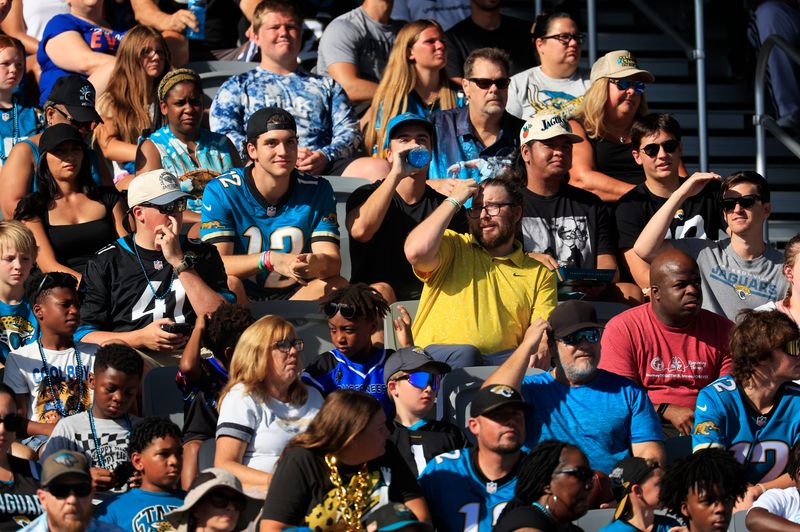 Jacksonville Jaguars fans watch from the bleachers during the second mandatory minicamp at Miller Electric Center Wednesday, June 11, 2025 in Jacksonville, Fla.