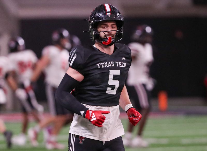 Texas Tech's Cole Wisniewski goes through a drill during spring practice, Tuesday, April 1, 2025, at the Womble Football Center.