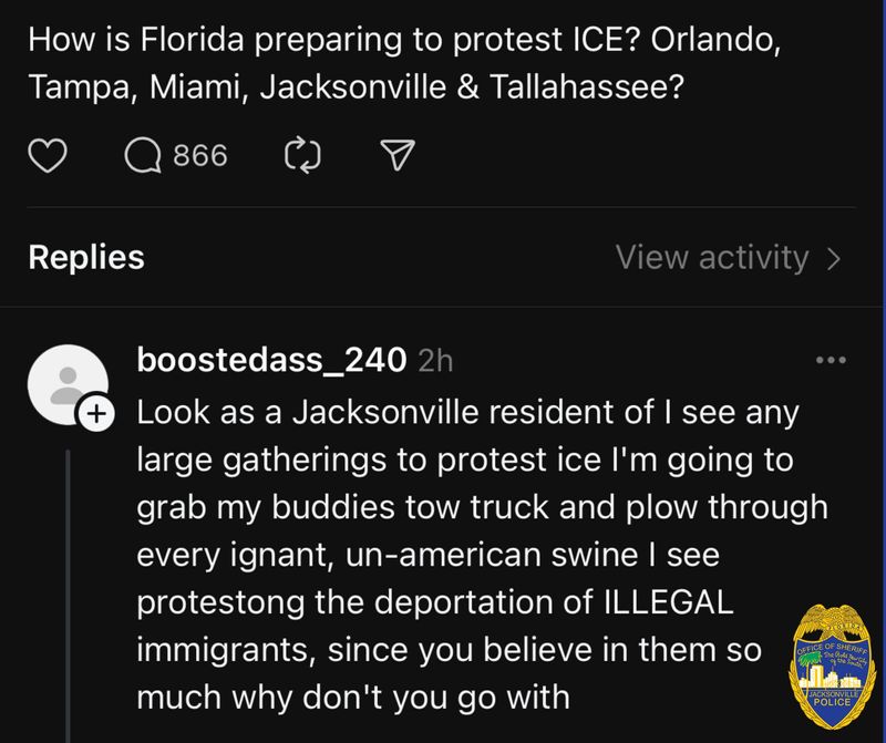 A comment on a social media post led Jacksonville police to arrest a man.