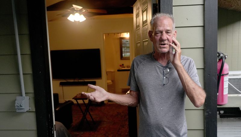 Charlie Harris, 65, pays $1,150 for a tiny roach- and mold-infested garage efficiency in Bradenton.