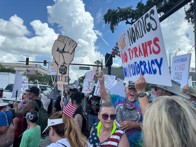 Daytona Beach Police estimate that more than 1,000 people showed up for the "No Kings" protest at City Hall on Saturday, June 14, 2025.