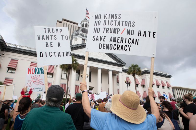 Thousands gathered to protest at the Florida Capitol on Saturday, June 14, 2025 as part of the nationwide No Kings protest.
