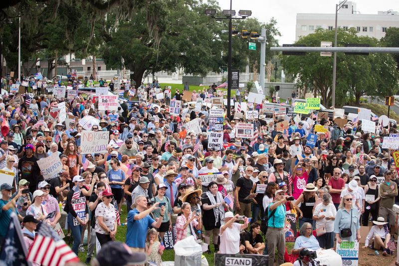 Thousands gathered to protest at the Florida Capitol on Saturday, June 14, 2025 as part of the nationwide No Kings protest.