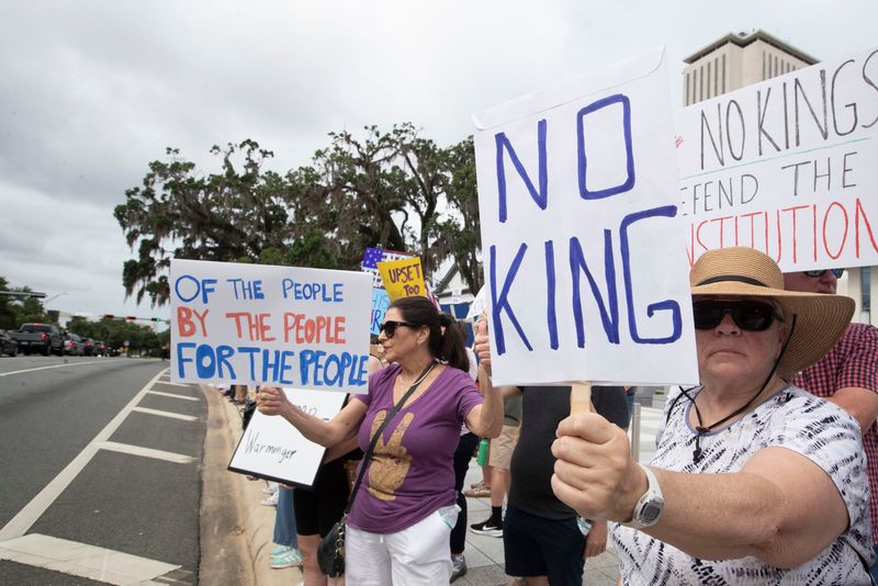 Thousands gathered to protest at the Florida Capitol on Saturday, June 14, 2025 as part of the nationwide No Kings protest.