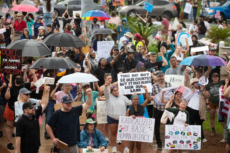 Thousands gathered to protest at the Florida Capitol on Saturday, June 14, 2025 as part of the nationwide No Kings protest.