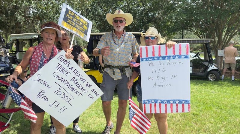 Anti-Trump sentiments and some anti-Democrat demonstrators showed up to the No Kings event in The Villages, organized by Villagers for Democracy on President Trump's 79th birthday, June 14, 2025.