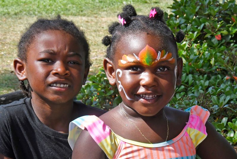 Friends Zen, 5, and Myrrhiah, 3, at the 2025 Juneteenth Arts & Cultural Celebration at Cocoa Riverfront Park.