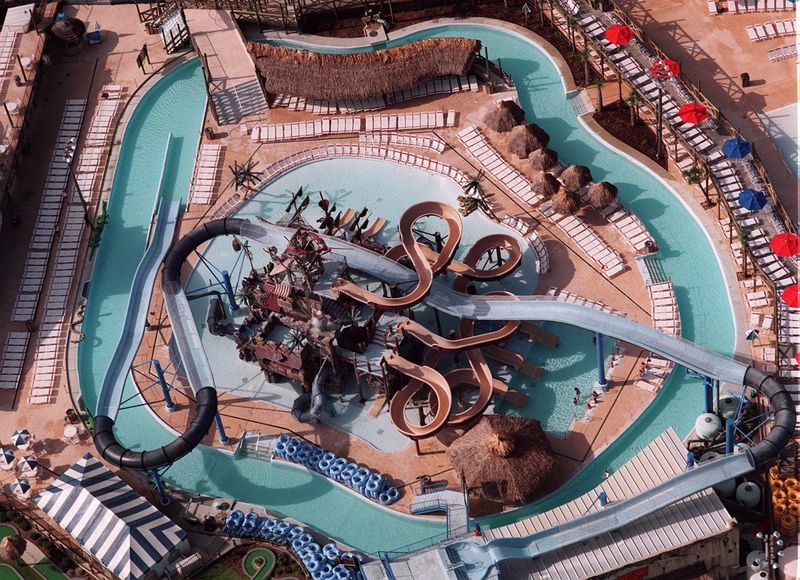 June 18, 1997: An aerial view shows the water slide at Adventure Landing at Jacksonville Beach.