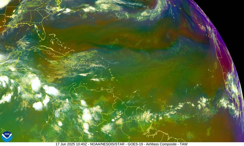 Tropical conditions show dry air across the Atlantic basin 7 a.m. June 17, 2025.