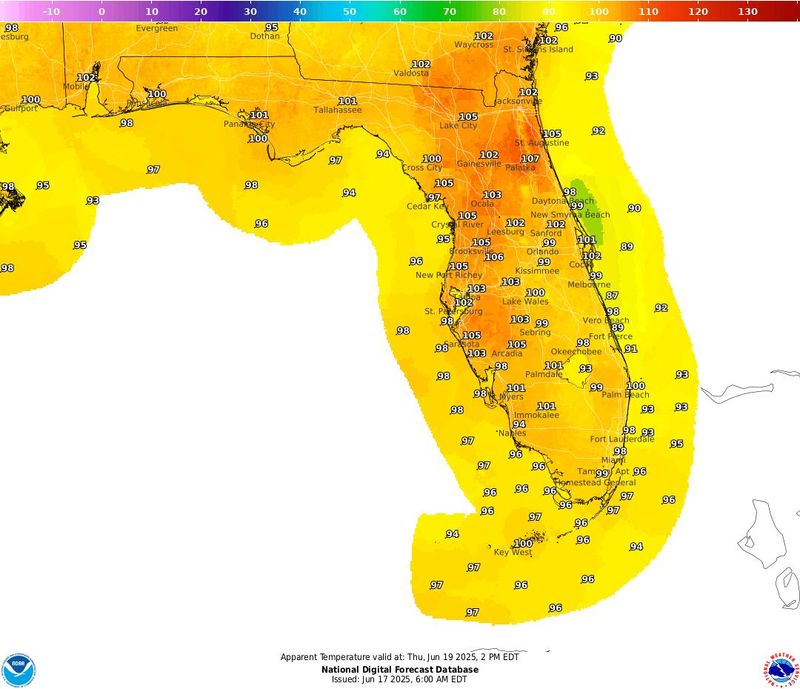Expect it to be hot across Florida June 19, 2025, with the "feels-like" temperatures in the 100s for many locations.