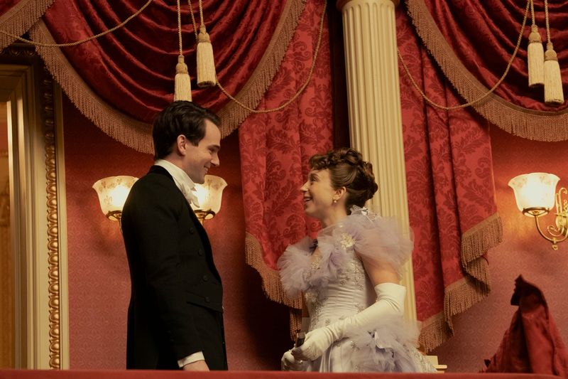 Matt Walker as Billy Carlton and Taissa Farmiga as Gladys Russell in "The Gilded Age."