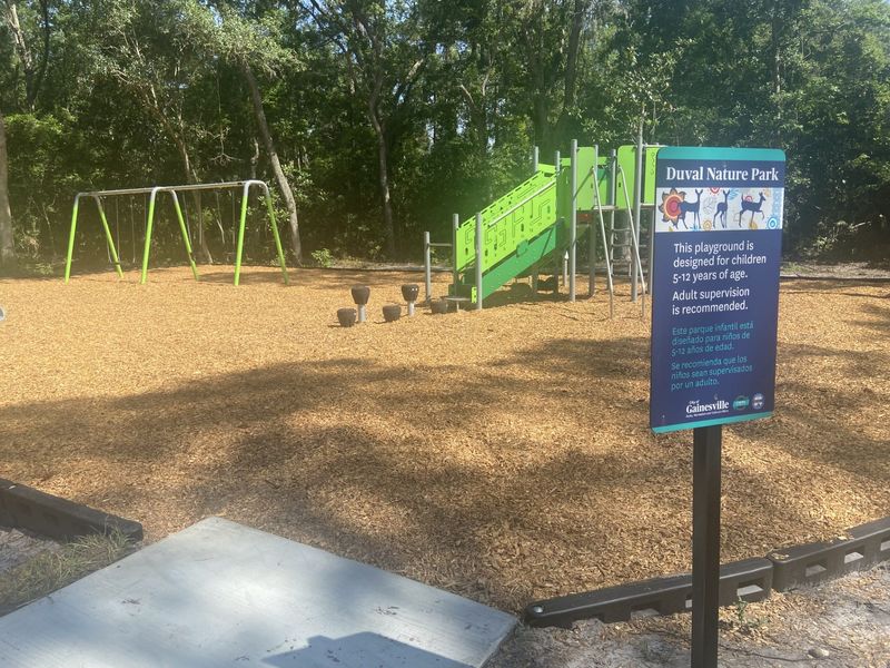 The renovated playground at Duval Nature Park features swings and two slides.