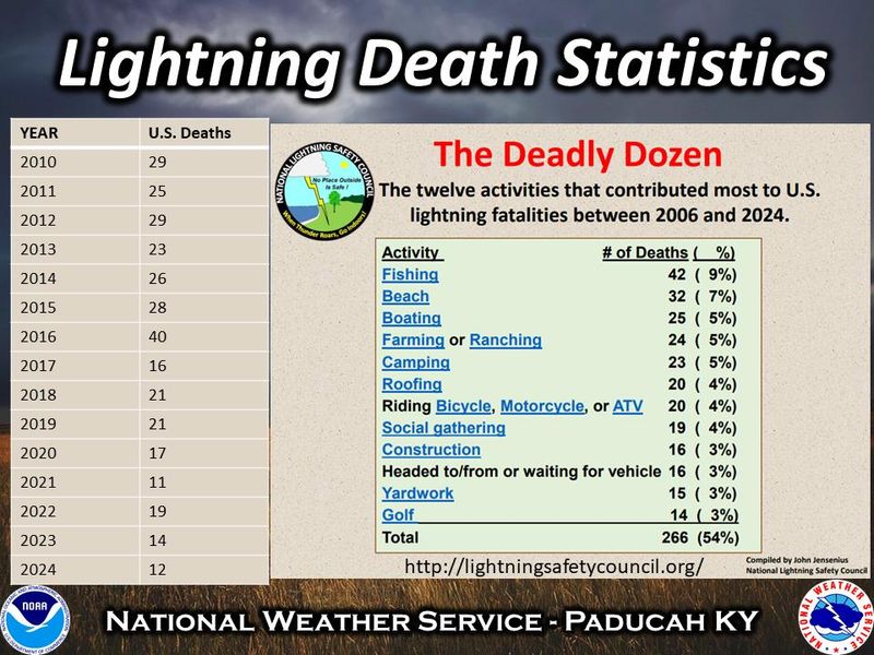 According to the National Weather Service and Lightning Safety Council, here are the 12 activities that contributed to the most lightning fatalities in the U.S. between 2006 and 2024.