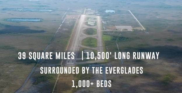 An aerial view of the Alligator Alcatraz airstrip as seen in a video still from a hype video posted to to Florida Attorney General James Uthmeier's X profile.