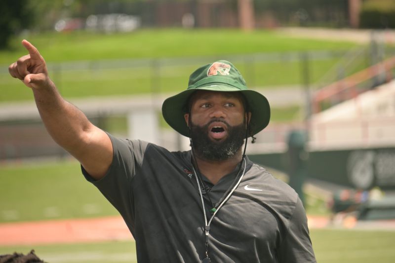 Florida A&M Associate Athletics Director for Sports Performance and Wellness Maurice 'Mo' Sims speaks to players during the second annual James Colzie III Prospect Camp on Ken Riley at Bragg Memorial Stadium in Tallahassee, Florida on Tuesday, June 24, 2025.