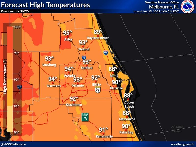 A graphic from the National Weather Service shows expected high temperatures across Central Florida.
